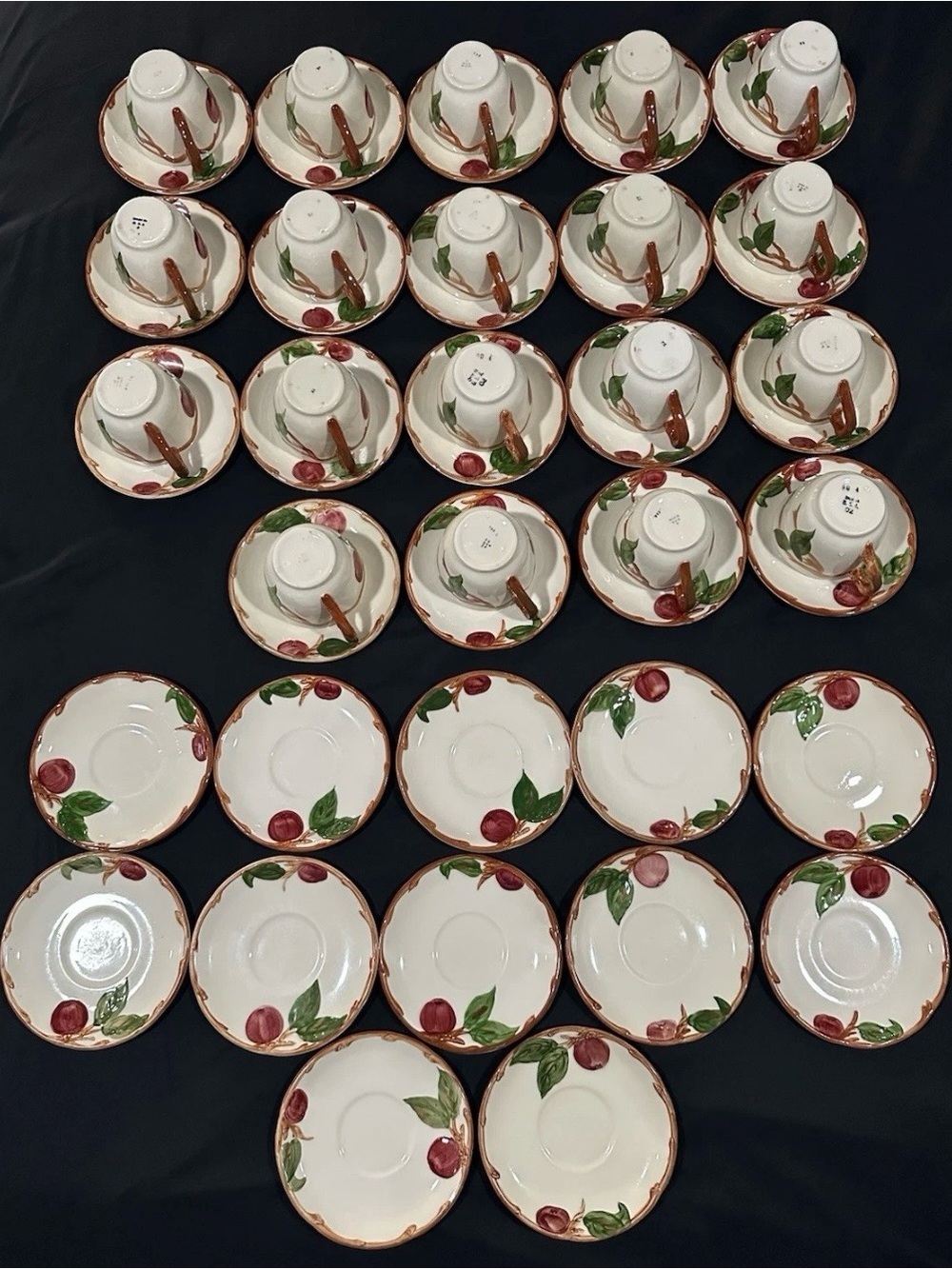 Vintage Franciscan Apple Tea Cups & Saucers Set USA Made Interpace 31 Lot